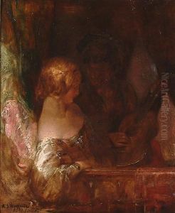 A Lady Being Serenaded On A Balcony.