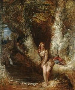 A Girl Seated Beside A Woodland Pool