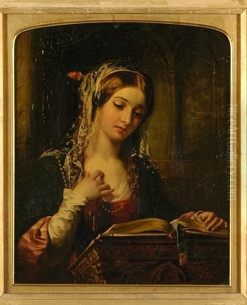 A Young Lady Reading At A Lectern - view 1