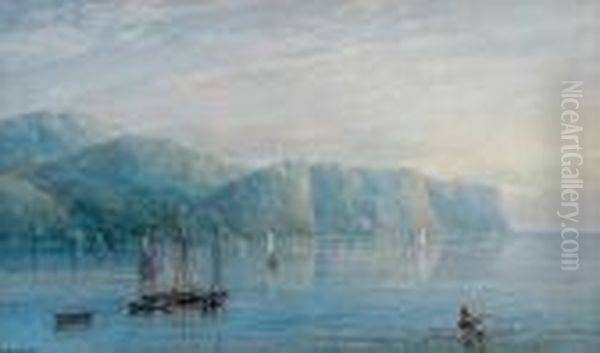 Vessels Off A Rugged Coastline - view 1