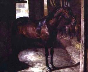 Dark Bay Horse in the stable by Theodore Gericault