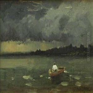 Mann Im Boot Auf Dem Chiemsee by Josef Wopfner