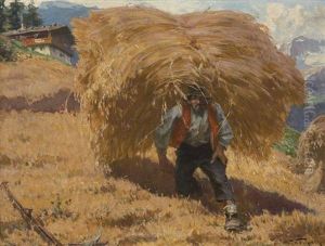 Austrian, - Harvest In Taufers by Josef Wopfner