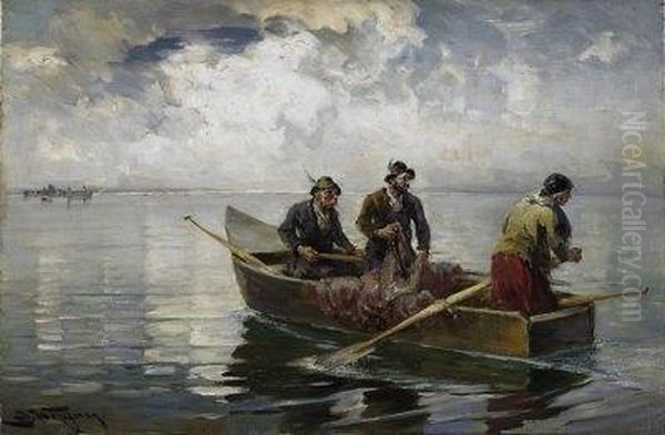 Chiemsee Fishermen. Signed Lower Left: J. Wopfner - view 1