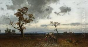 Abendlandschaft Mit
 Planwagen.