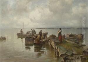 Fischer Am Steg. by Josef Wopfner