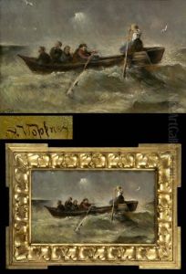 Fischerboot Auf Sturmischer See by Josef Wopfner