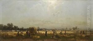 Heuernte Vor Munchen. by Josef Wopfner