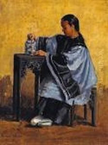 A Chinese Beauty Pouring Tea by Theodore Wores