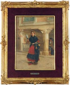 Spanish Beauty Holding A Fan by Jules Worms