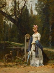 Elegant Lady And Her Whippet