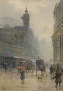 Corner Of Lambton Quay & Customhouse Quay, Wellington by Charles Nathaniel Worsley