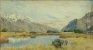 View Of Alake In Mountainous Valley by Charles Nathaniel Worsley