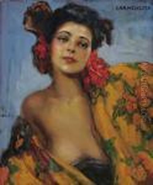 Portrait Of A Spanish Senorita -
"carmencita" S C/l: Wostry O/masonite 24x20 Est:$2000/3000 - view 1