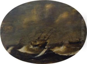 Shipping In A Stormy Sea by Claes Claesz. Wou