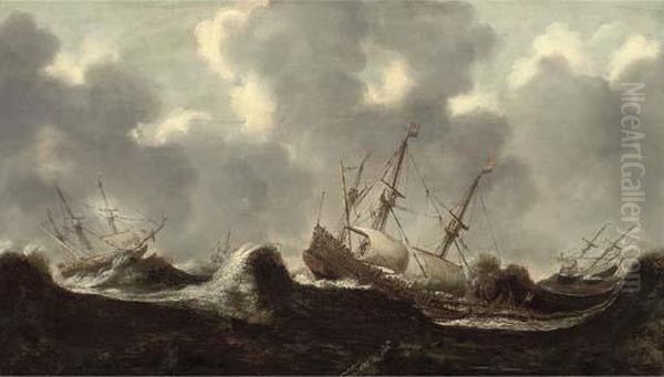 The Dutch Fleet At Sea In Treacherous Conditions - view 1