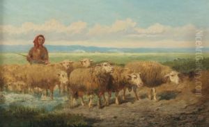 Schafer Mit Schafherde by Edouard Woutermaertens