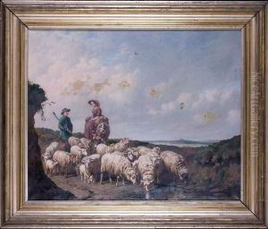 Berger Et Son Troupeau by Edouard Woutermaertens