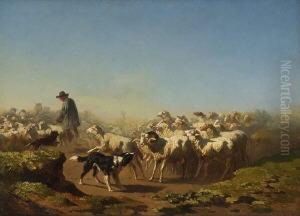 Schafer Mit Herde Und Hunden Auf
Der Weide. by Edouard Woutermaertens