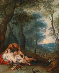 Ein Satyr Eineschlafende Nymphe Beobachtend