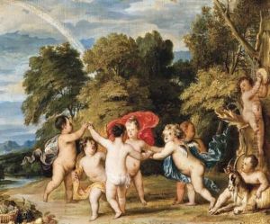 Dansende Putti In Een Zuiders Landschap by Frans Wouters