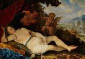 Schlafende Nymphe, Von Einem Satyr Beobachtet by Frans Wouters