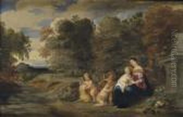 The Holy Family With The Infant Saint John The Baptist And Angels by Frans Wouters