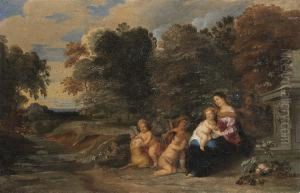 The Holy Family With The Infant Saint John The Baptist Andangels by Frans Wouters