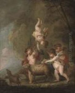 A Wooded Landscape With Putti Disporting With Sheep by Frans Wouters