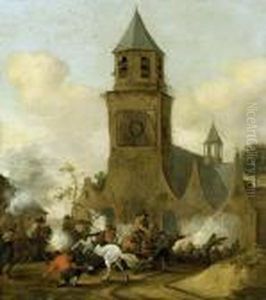 Reitergefecht Vor Einer Dorfkirche
