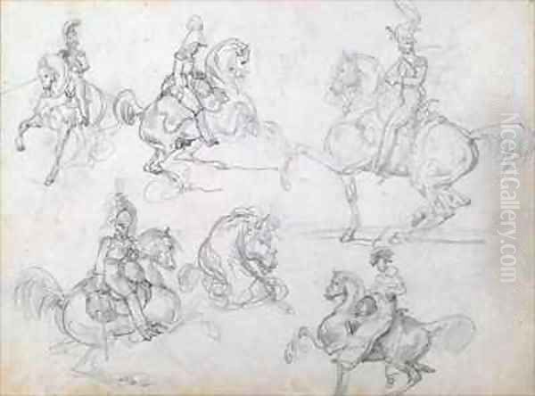 Riders on prancing horses - view 1