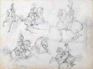 Riders on prancing horses
