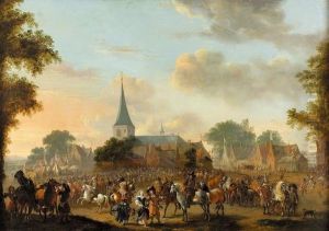 Pferdemarkt In Einer Hollandischen Stadt (valkenburg?). by Pieter Wouwermans or Wouwerman