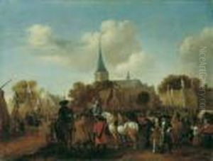 Marktplatz Mit Soldaten Und Reitern. by Pieter Wouwermans or Wouwerman