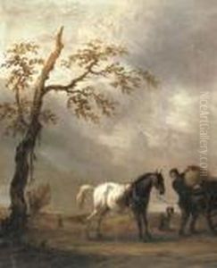 A Horse Stalling With A Peasant Loading A Cart In A Landscape by Pieter Wouwermans or Wouwerman