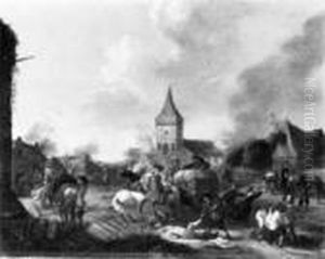 Soldaten Brandschatzen Ein Dorf. by Pieter Wouwermans or Wouwerman