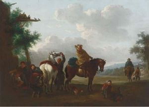 Travellers At Halt By A Blacksmith's Cottage by Pieter Wouwermans or Wouwerman