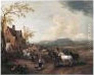 Landscape With A Village Fair by Pieter Wouwermans or Wouwerman