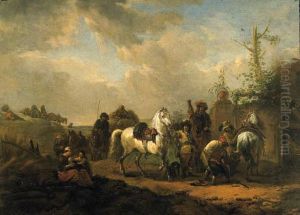 Travellers Resting By A Farrier's Booth by Pieter Wouwermans or Wouwerman
