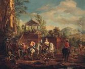 A Hunting Party By A Terrace
