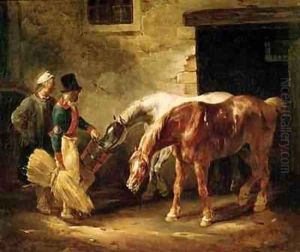 Two Post Horses at the Door of a Stable
