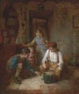 Children In A Cottage Interior by Robert W. Wright