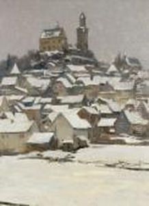 Kronberg Im Schnee, Vom Tal Aus Gemalt by Fritz Wucherer