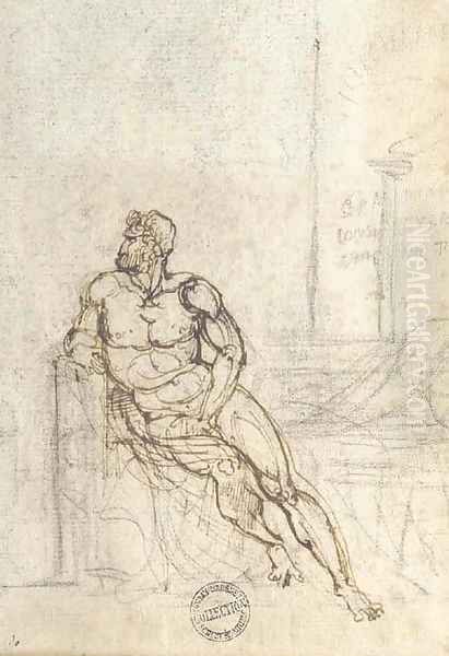 A nude turned to the left, seated on a bench - view 1