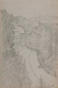 Haus Und Strase Zwischen Baumen by Gustav Wunderwald
