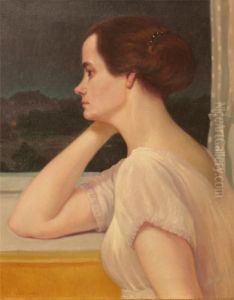Wunderwalds Erste Ehefrau Am Fenster Vor Dem Nachtlichen Westend by Gustav Wunderwald