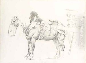 A carthorse eating from a nosebag
