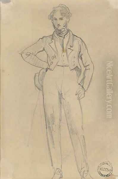 A man standing, looking towards the ground - view 1