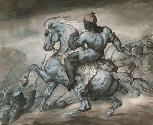 Episode de la Guerre Coloniale Noir sur un cheval cabre