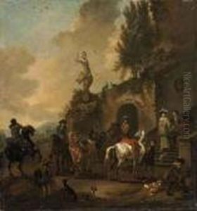 A Capriccio Of Classical Ruins With A Riding Party